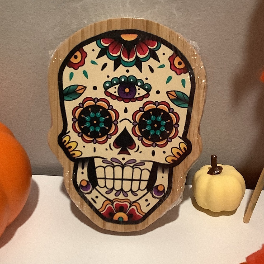 Sugar Skull 4 Piece Bamboo Coaster Set New